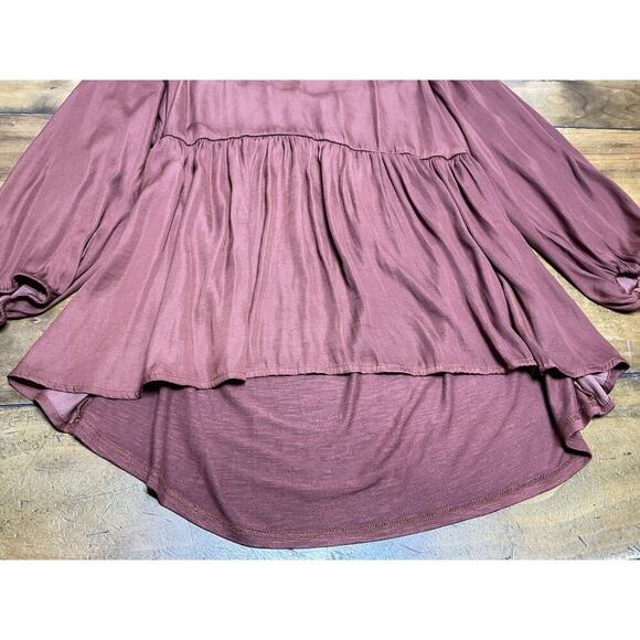 DOLAN By Anthropologie Cherie Babydoll Silky Rushed Bohemian Top Size L Rust - Picture 3 of 8